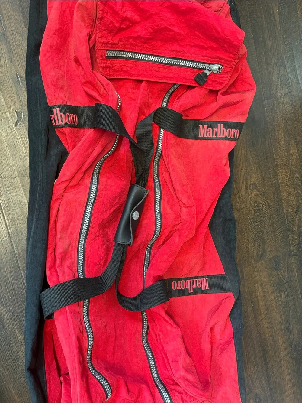 MARLBORO Vintage XL Red and Black Wheeled Travel Duffel with Branded Straps